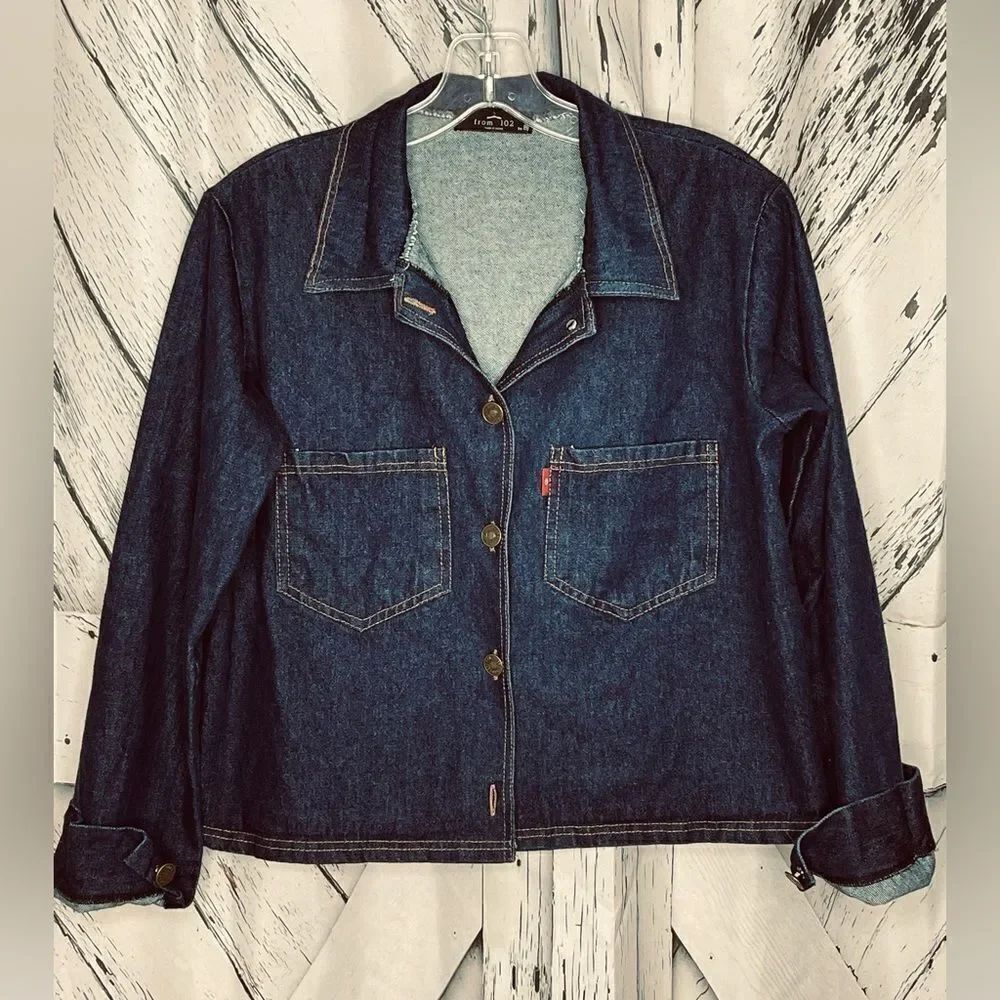 Cropped jean jacket dark wash denim S